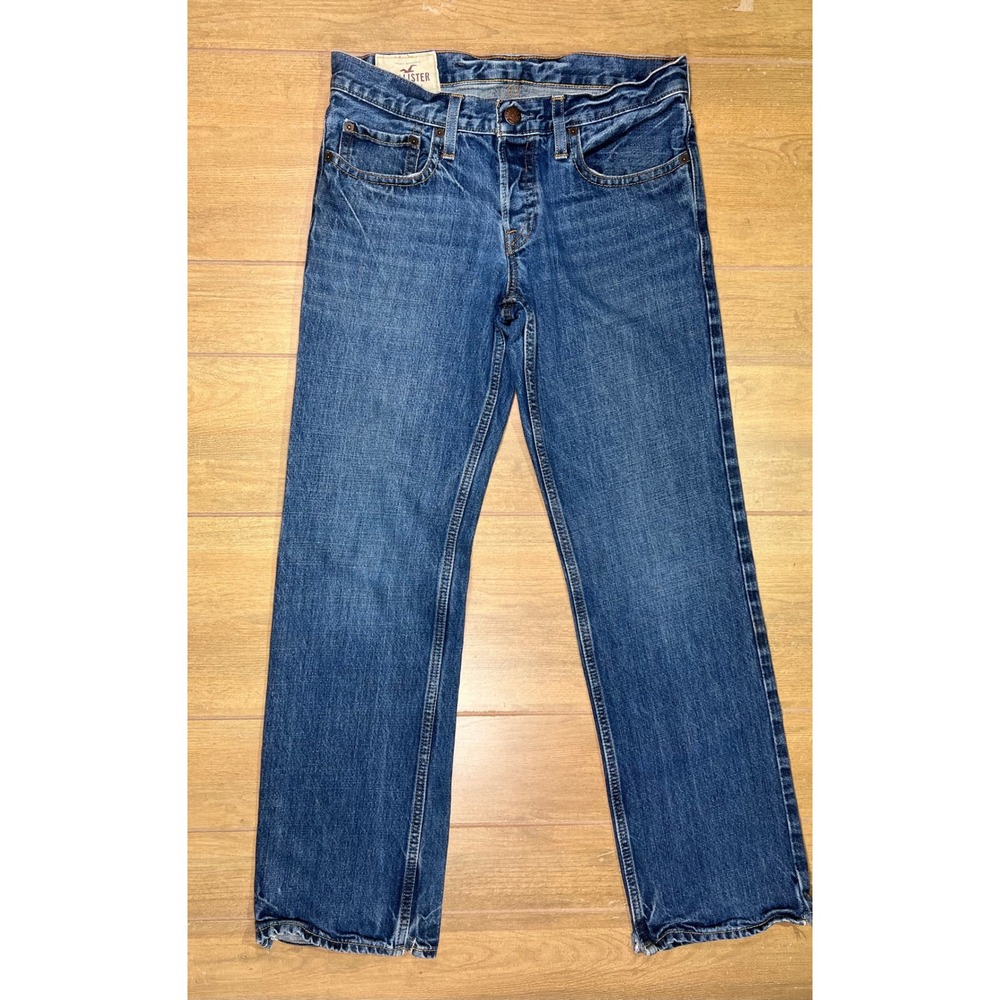 Hollister Mens Straight Leg Button Fly Blue Denim Jeans 30x30 Medium Wash